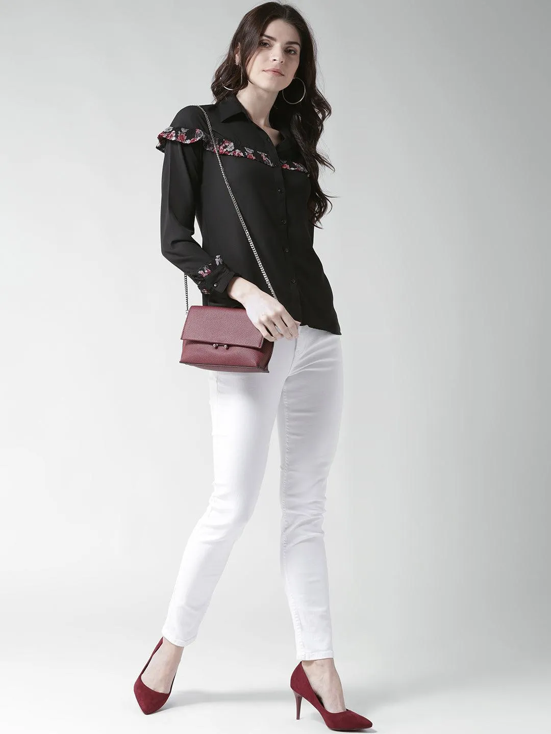 Women Black Contemporary Fit Solid Casual Shirt