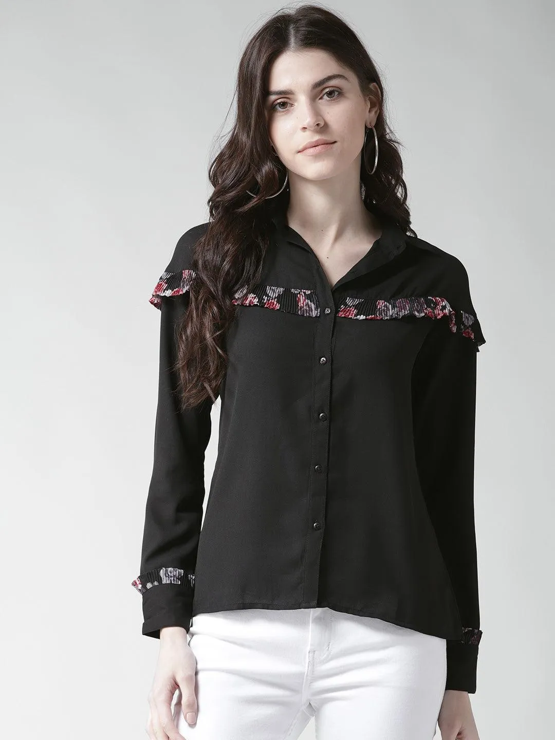 Women Black Contemporary Fit Solid Casual Shirt