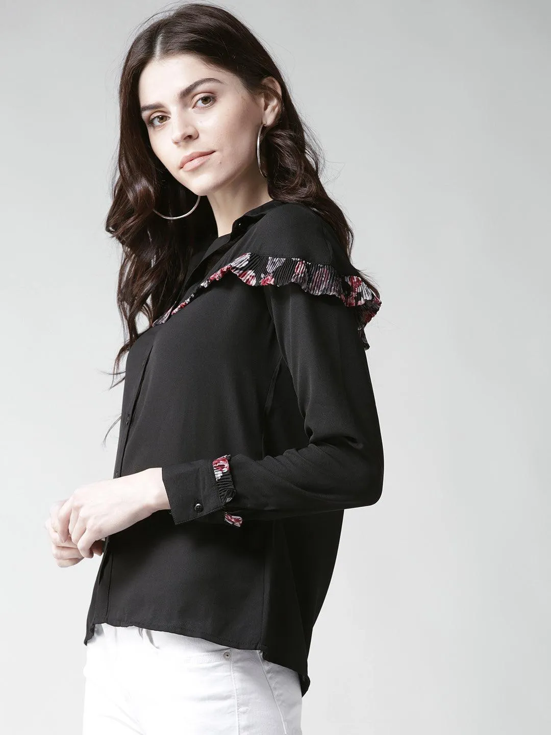 Women Black Contemporary Fit Solid Casual Shirt
