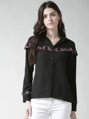 Women Black Contemporary Fit Solid Casual Shirt