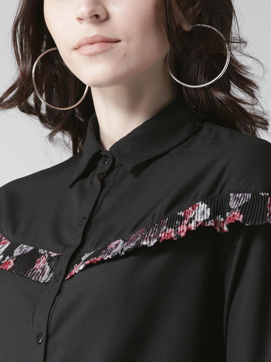 Women Black Contemporary Fit Solid Casual Shirt