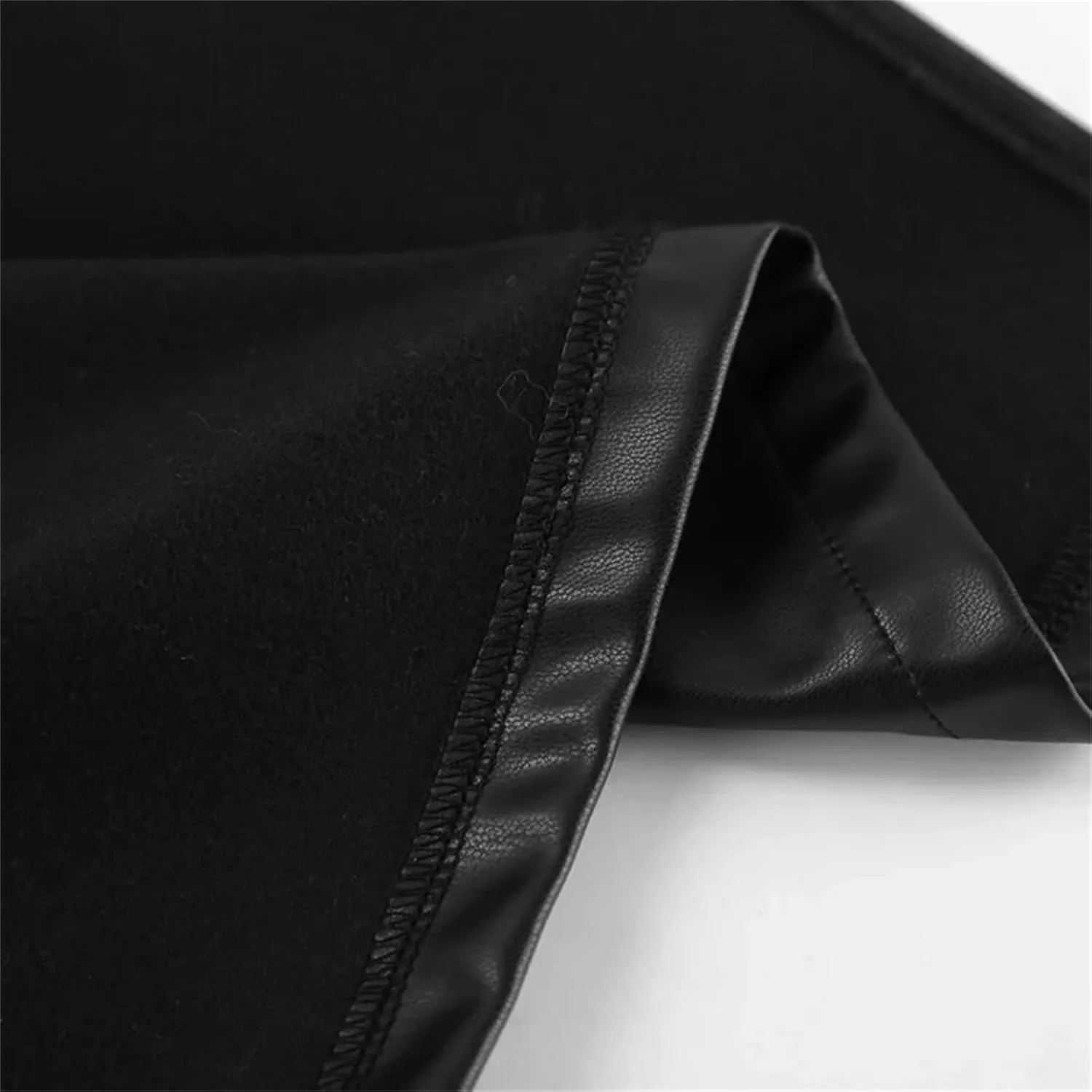 Women Black Leather Midi Skirts Fashion High Waisted Split Slit Hem A-Line Leather Pencil Skirts