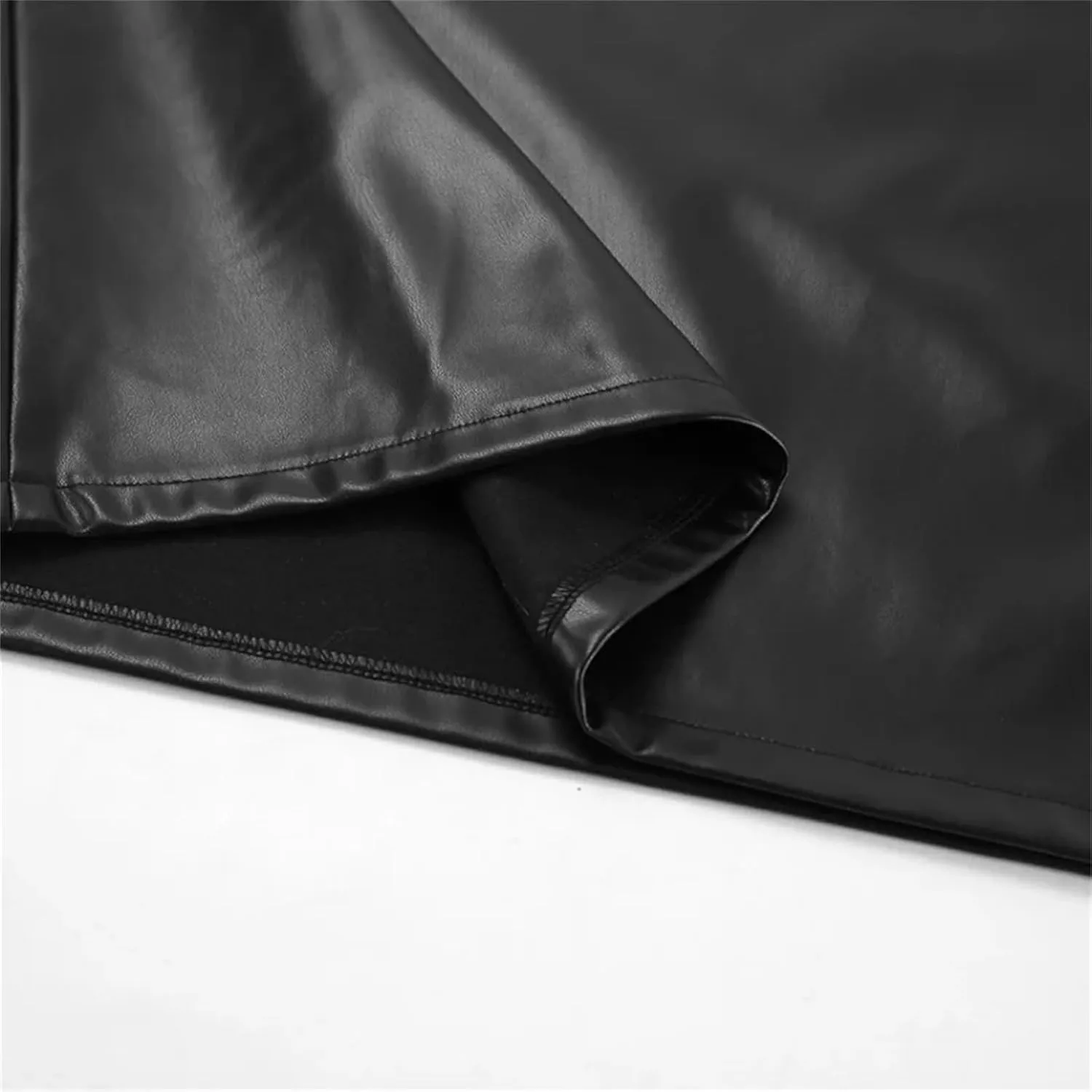 Women Black Leather Midi Skirts Fashion High Waisted Split Slit Hem A-Line Leather Pencil Skirts