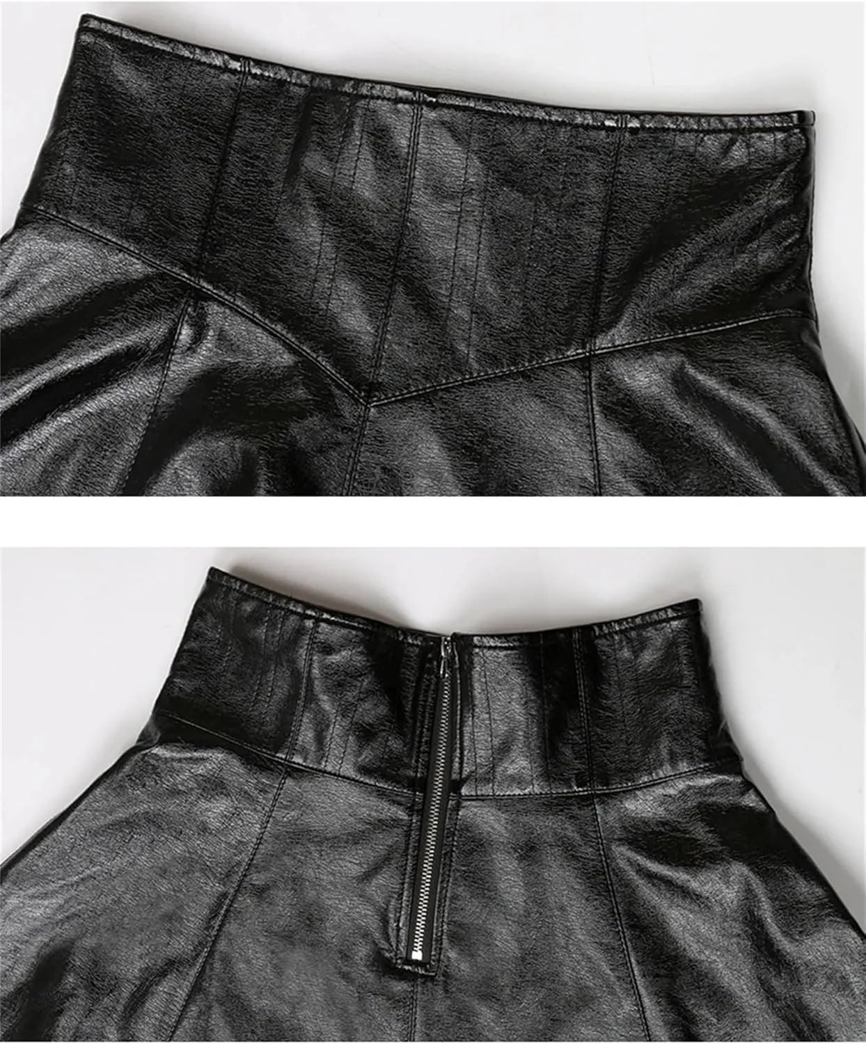 Women Black Shiny Patent Leather Midi Skirt Elegant High Waist Hem A Line Umbrella Skirts