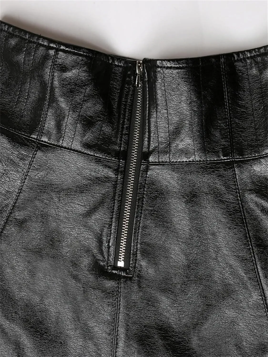 Women Black Shiny Patent Leather Midi Skirt Elegant High Waist Hem A Line Umbrella Skirts