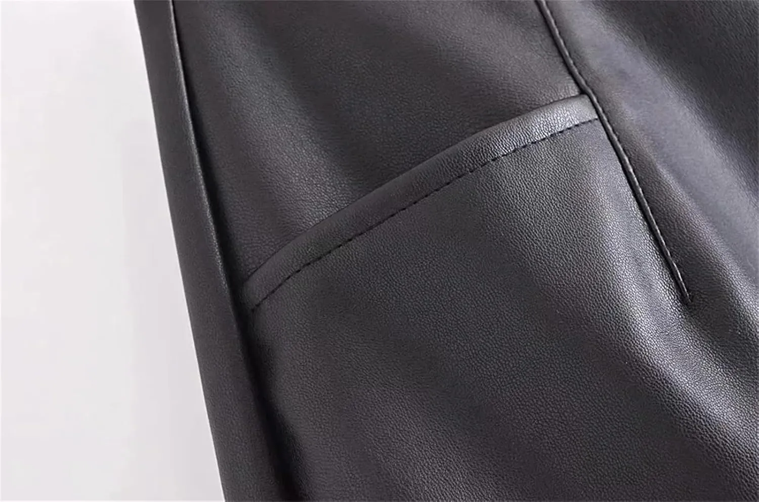 Women Brown Slim A-Line Front Slit PU Leather Midi Skirts High Waisted Zipper Pockets Knee Skirts
