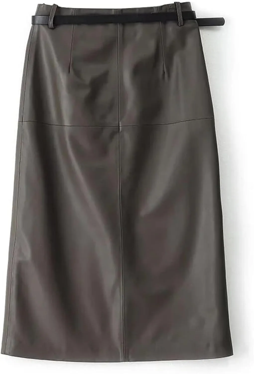 Women High Waisted Sheepskin Skirt Wrap Long Skirt Belt Mid Length Front Slit Knee Length Midi Skirt