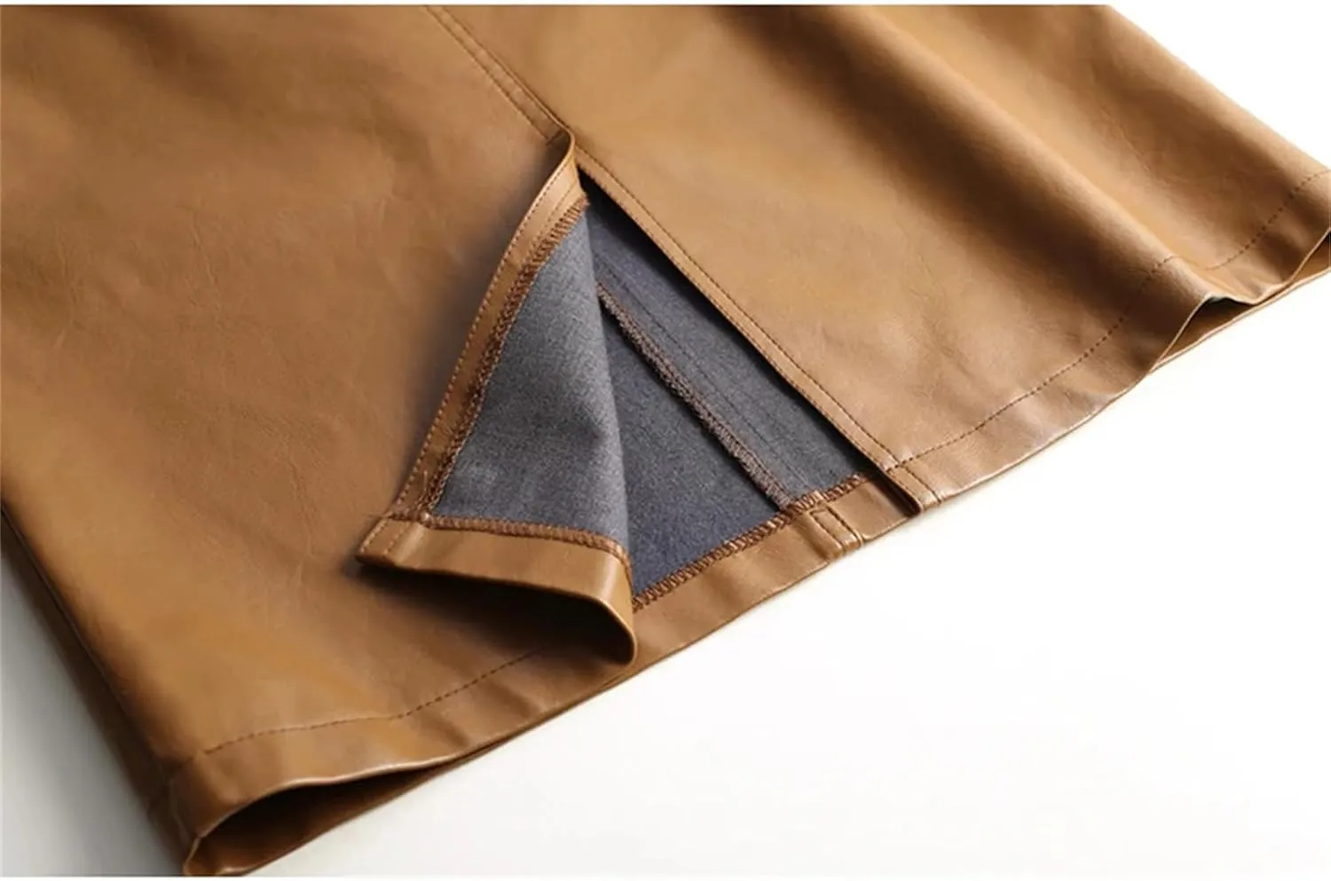Women Knee Length PU Leather Midi Skirt Solid Color Casual Straight Skirts PU Leather Pencil Skirts