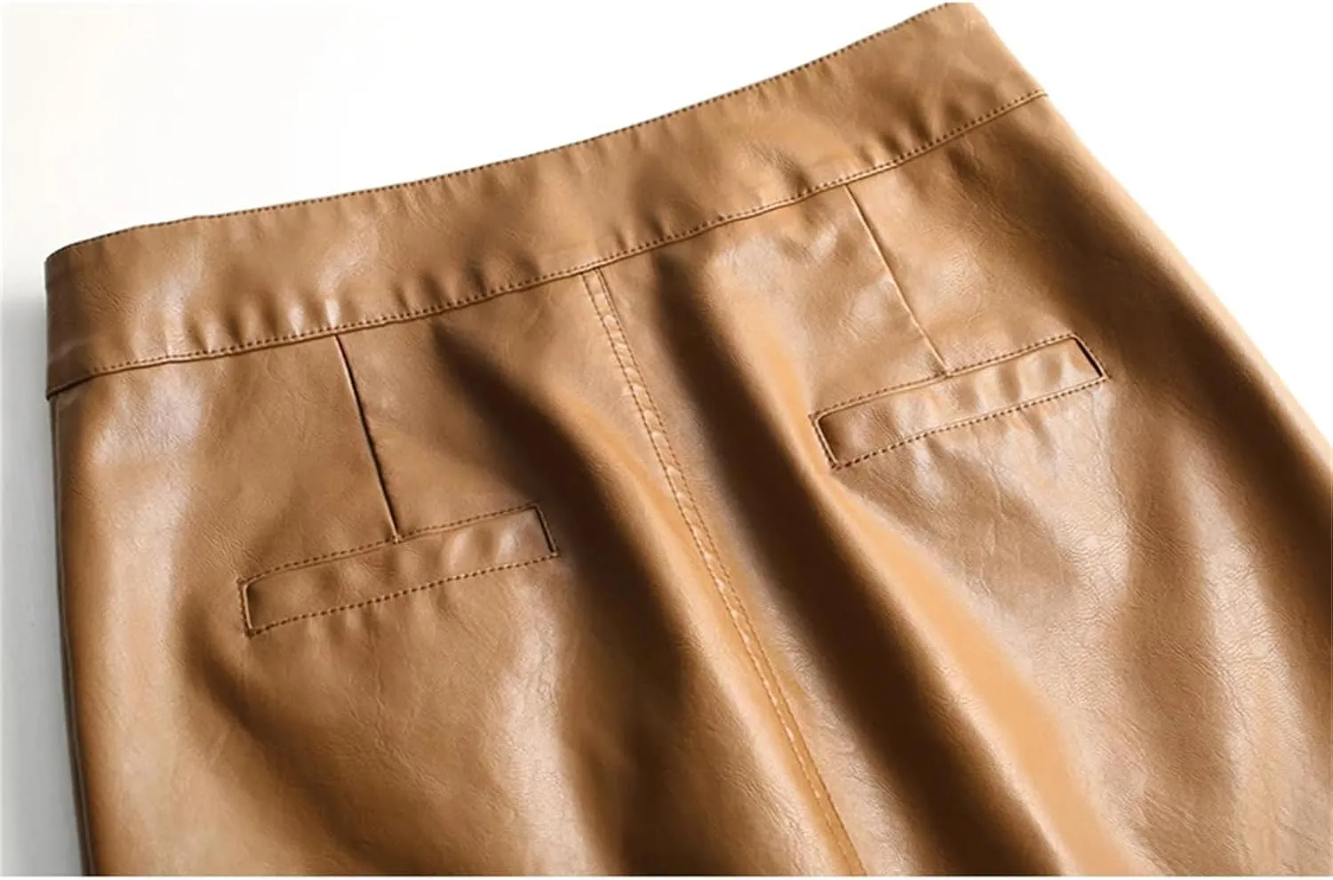 Women Knee Length PU Leather Midi Skirt Solid Color Casual Straight Skirts PU Leather Pencil Skirts