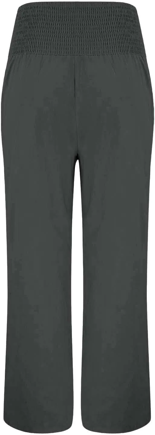 Women Linen Palazzo Pants Wide Leg High Waist Lounge Spring Casual Boho Trousers Travel Vacation Outfit with Pocket