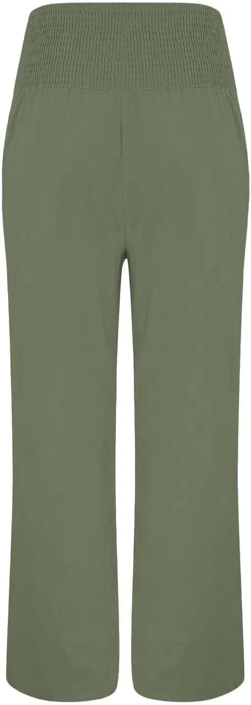 Women Linen Palazzo Pants Wide Leg High Waist Lounge Spring Casual Boho Trousers Travel Vacation Outfit with Pocket