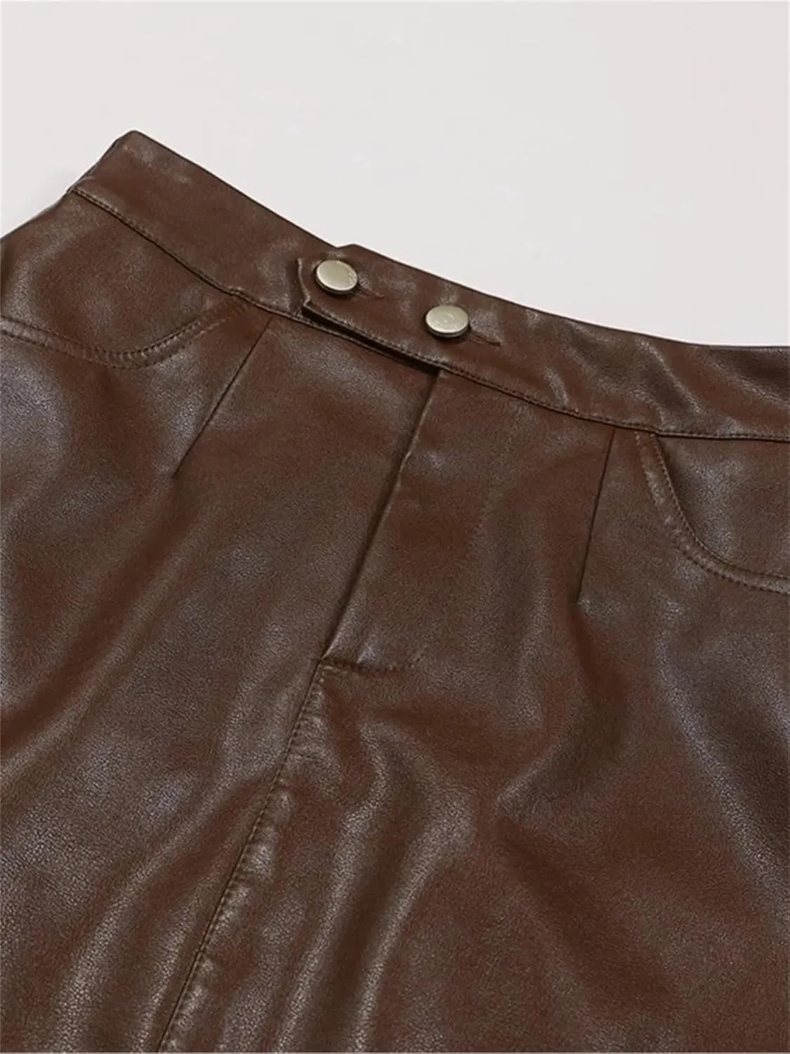 Women Long Pu Leather Skirt Winter High Waisted Pocket Bodycon Pencil Midi Skirt with Slit