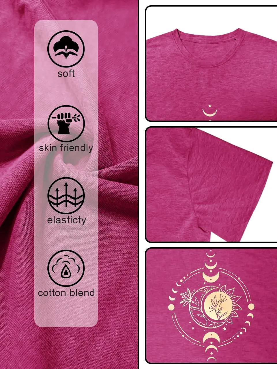 Women Mystical Moon and Sun Flower Shirt Vintage Wildflower T Shirts Boho Graphic Tees Short Sleeve Celestial Moon Tops