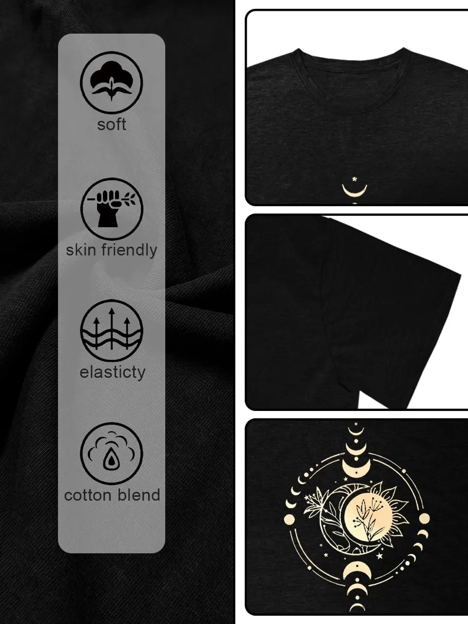 Women Mystical Moon and Sun Flower Shirt Vintage Wildflower T Shirts Boho Graphic Tees Short Sleeve Celestial Moon Tops