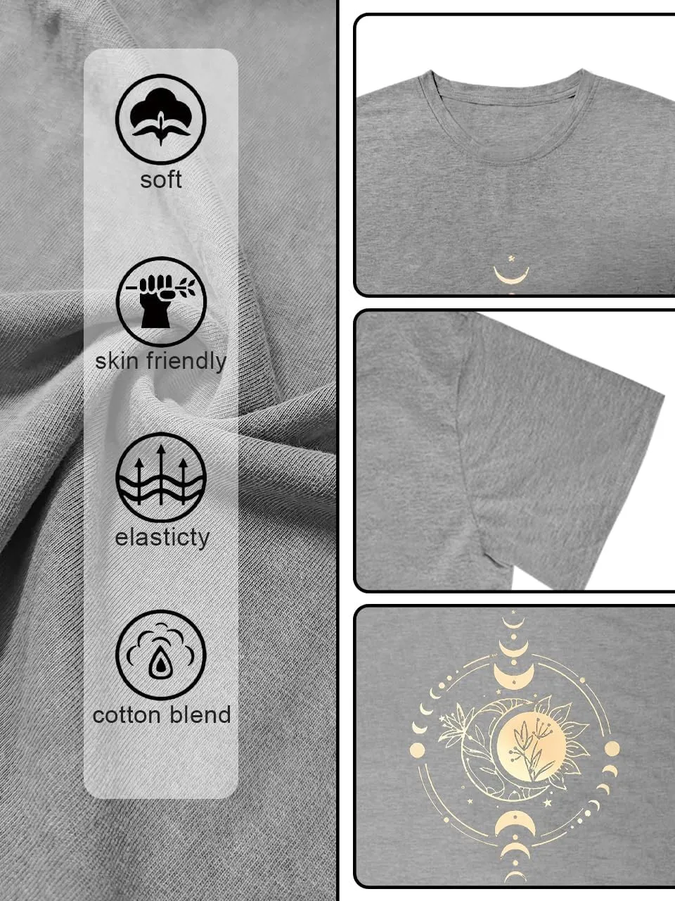 Women Mystical Moon and Sun Flower Shirt Vintage Wildflower T Shirts Boho Graphic Tees Short Sleeve Celestial Moon Tops