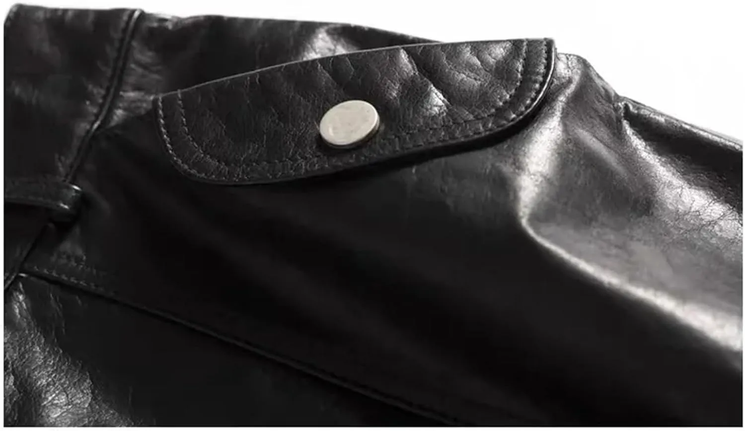 Women Office Retro Genuine Leather Midi Skirts Solid High Waisted Split Slit Hem A-Line Leather Skirts