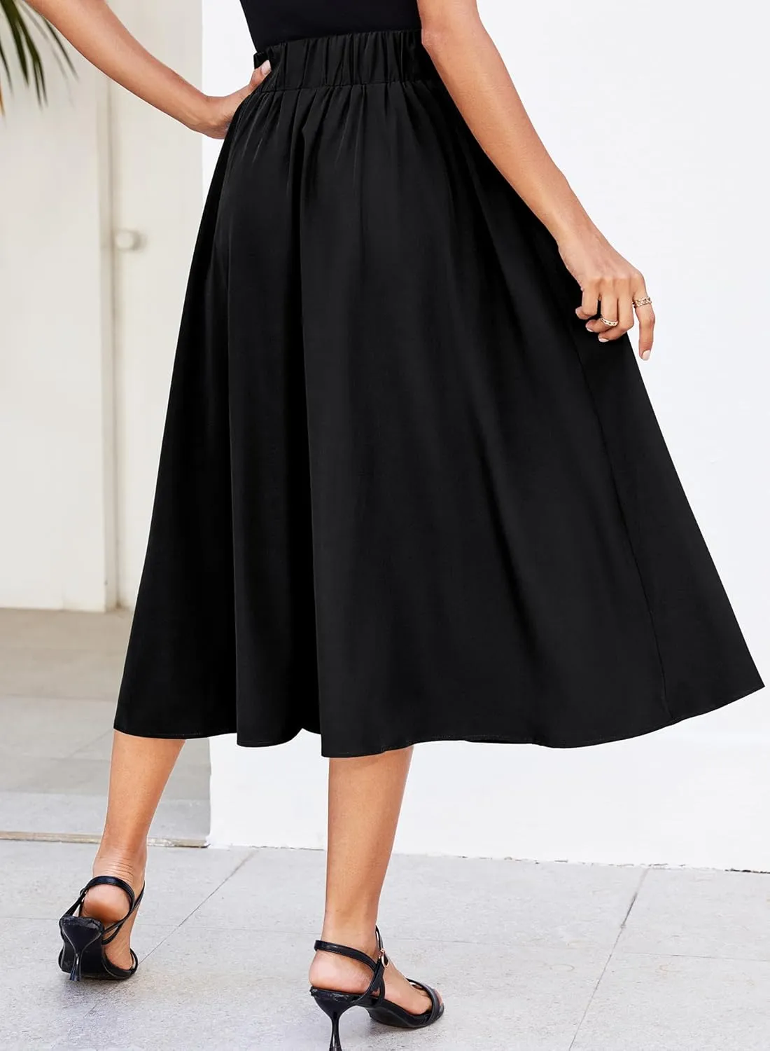 Women Pleated Flowy High Waist A Line Flared Vintage Dressy Spring Long Skirt