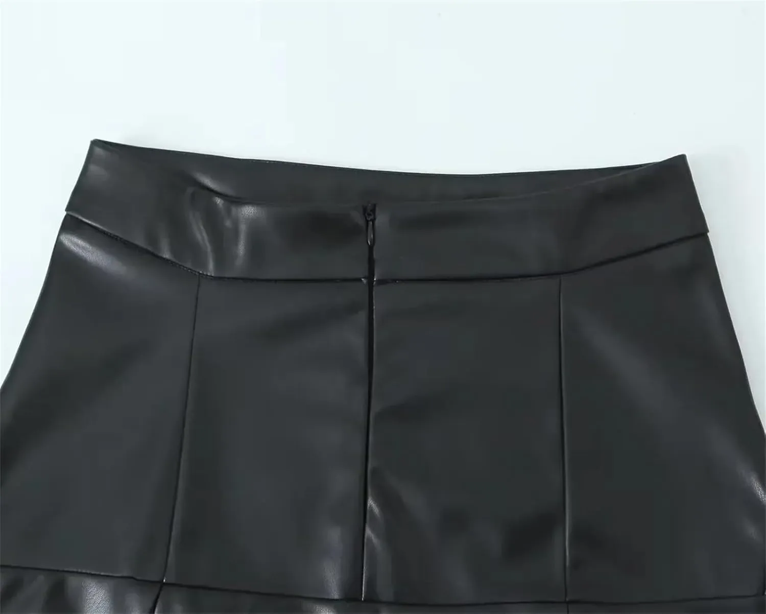 Women PU Faux Leather Midi Skirt Vintage High Waist Slim Asymmetric Hem A-Line Pencil Skirt