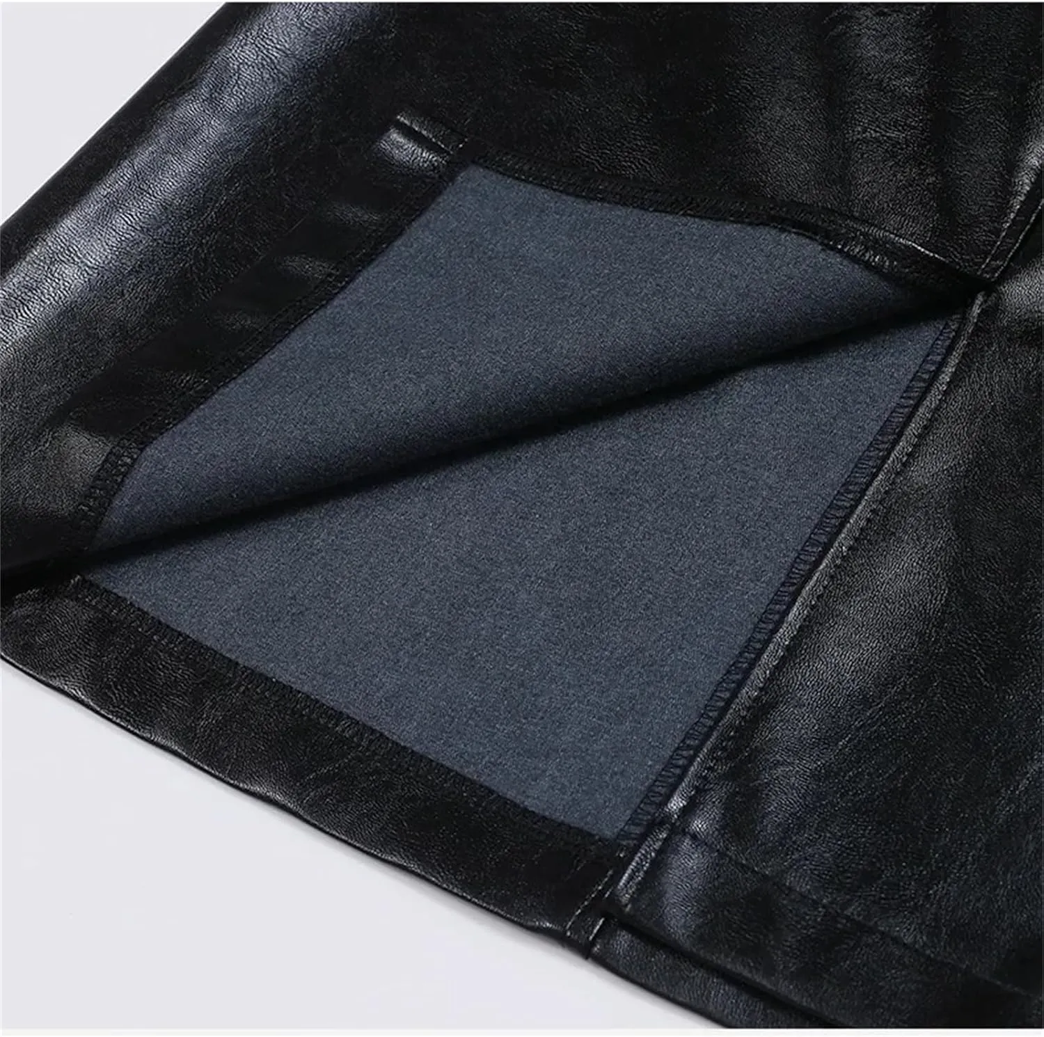 Women PU Leather A-Line Pencil Skirt Winter Elastic Waist Slant Pocket Midi Skirt