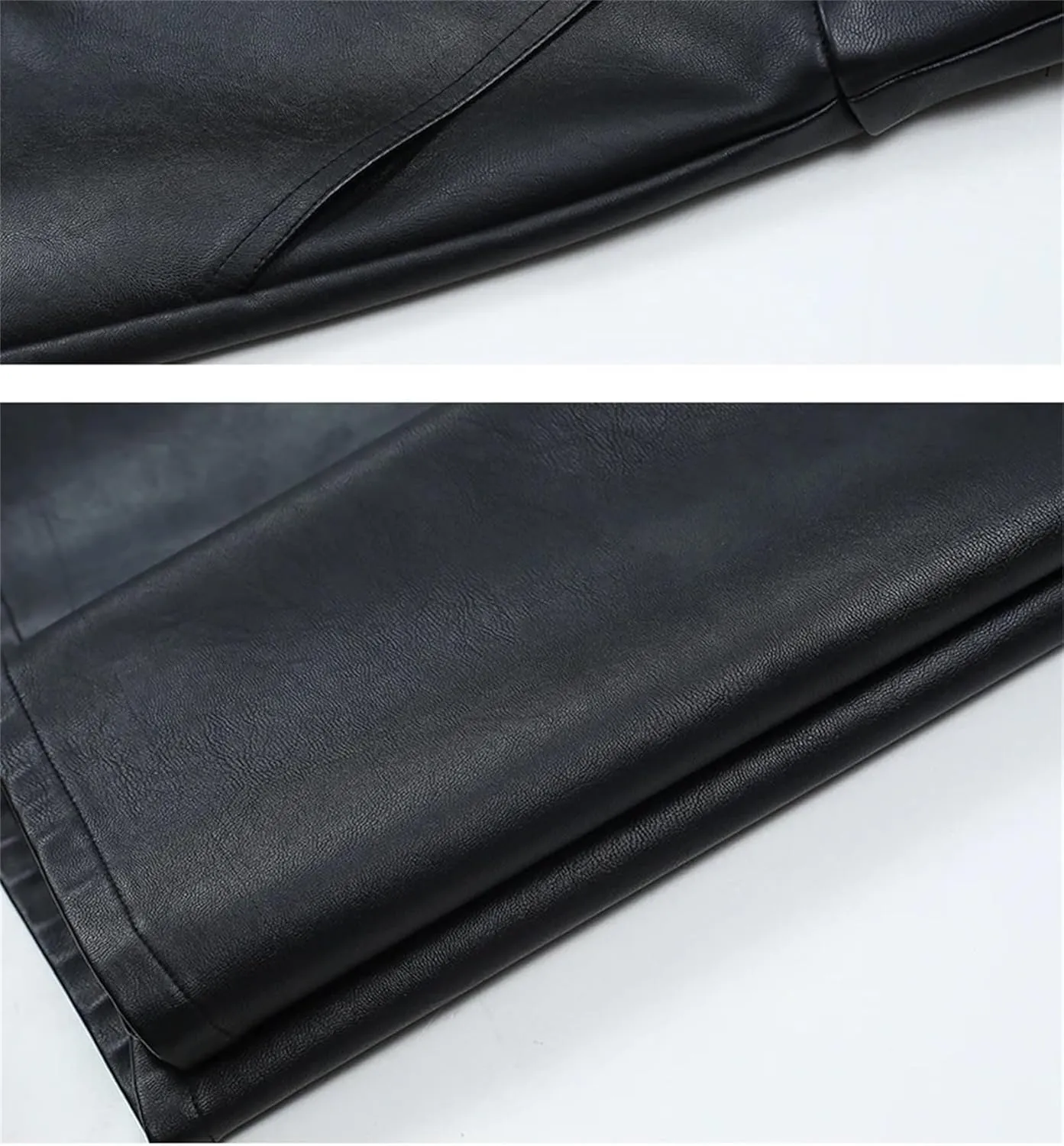 Women PU Leather A-Line Pleated Skirt Winter High Waist Slant Pocket Midi Skirt Casual Black Skirt