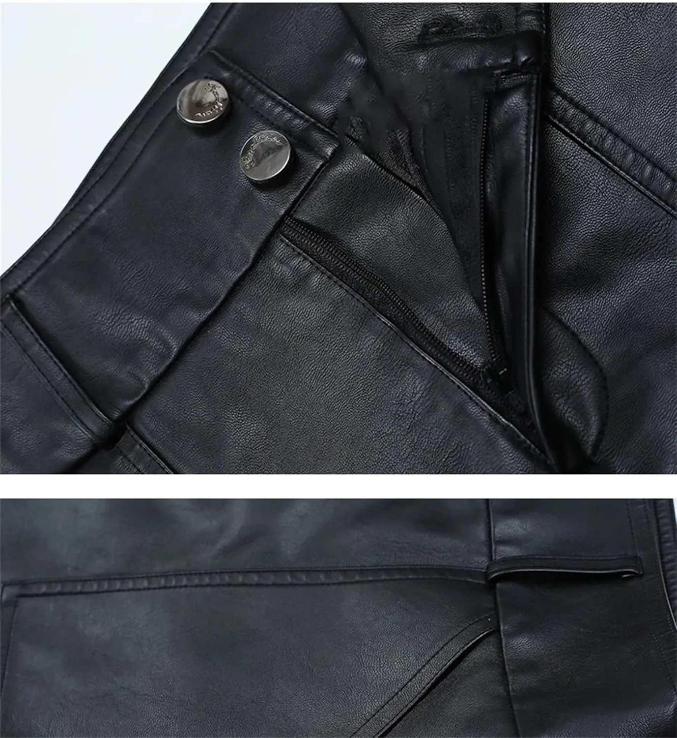 Women PU Leather A-Line Pleated Skirt Winter High Waist Slant Pocket Midi Skirt Casual Black Skirt