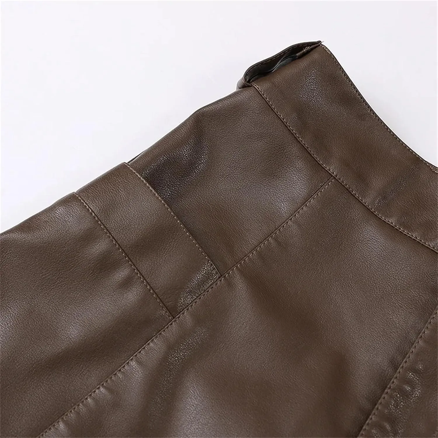 Women PU Leather Bodycon Midi Skirts Fashion High Waist Front Slit Straight Skirt Pocket Pencil Skirt
