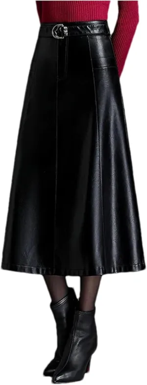 Women PU Leather Bodycon Midi Skirts Fashion High Waist Front Slit Straight Skirt Pocket Pencil Skirt