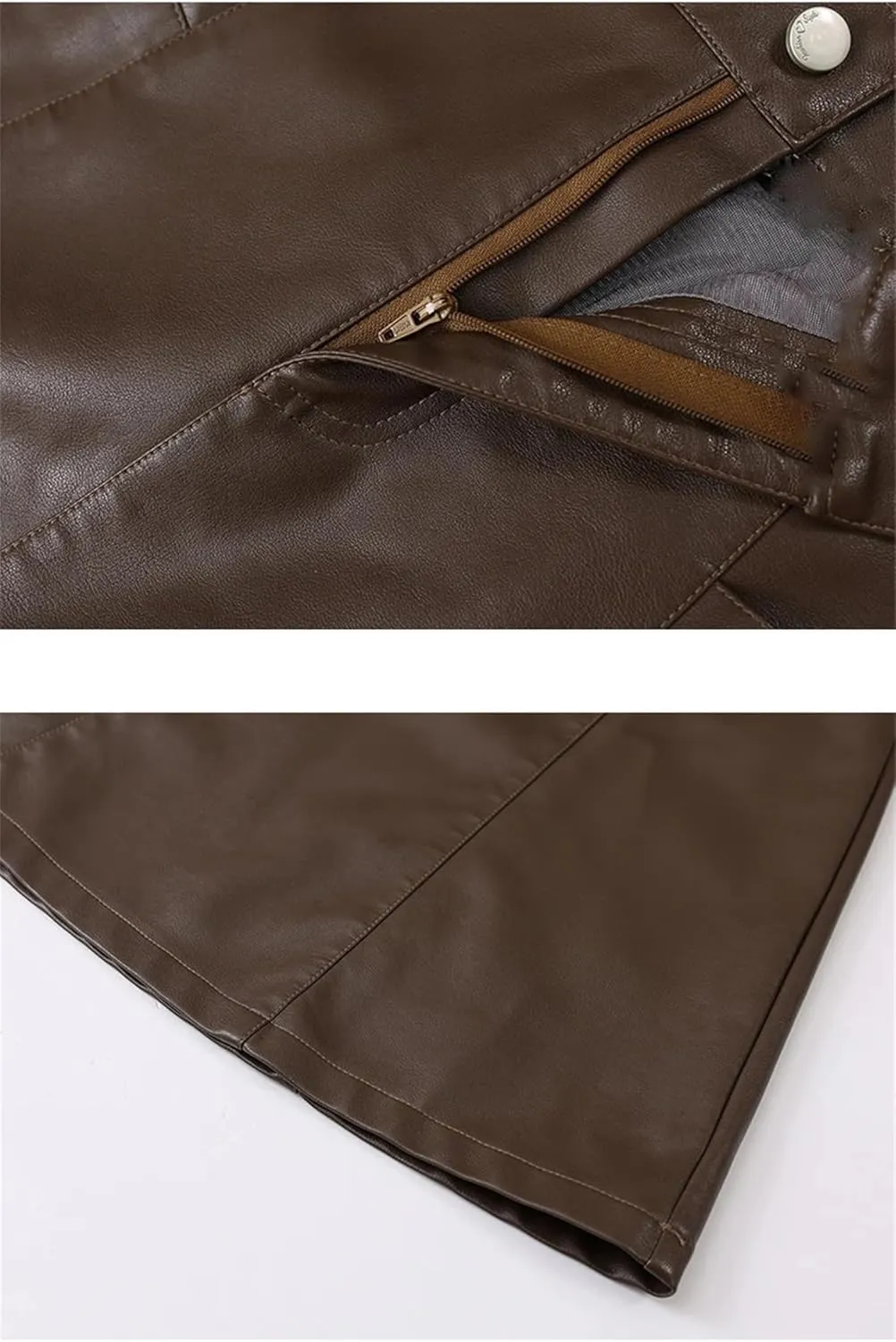 Women PU Leather Bodycon Midi Skirts Fashion High Waist Front Slit Straight Skirt Pocket Pencil Skirt