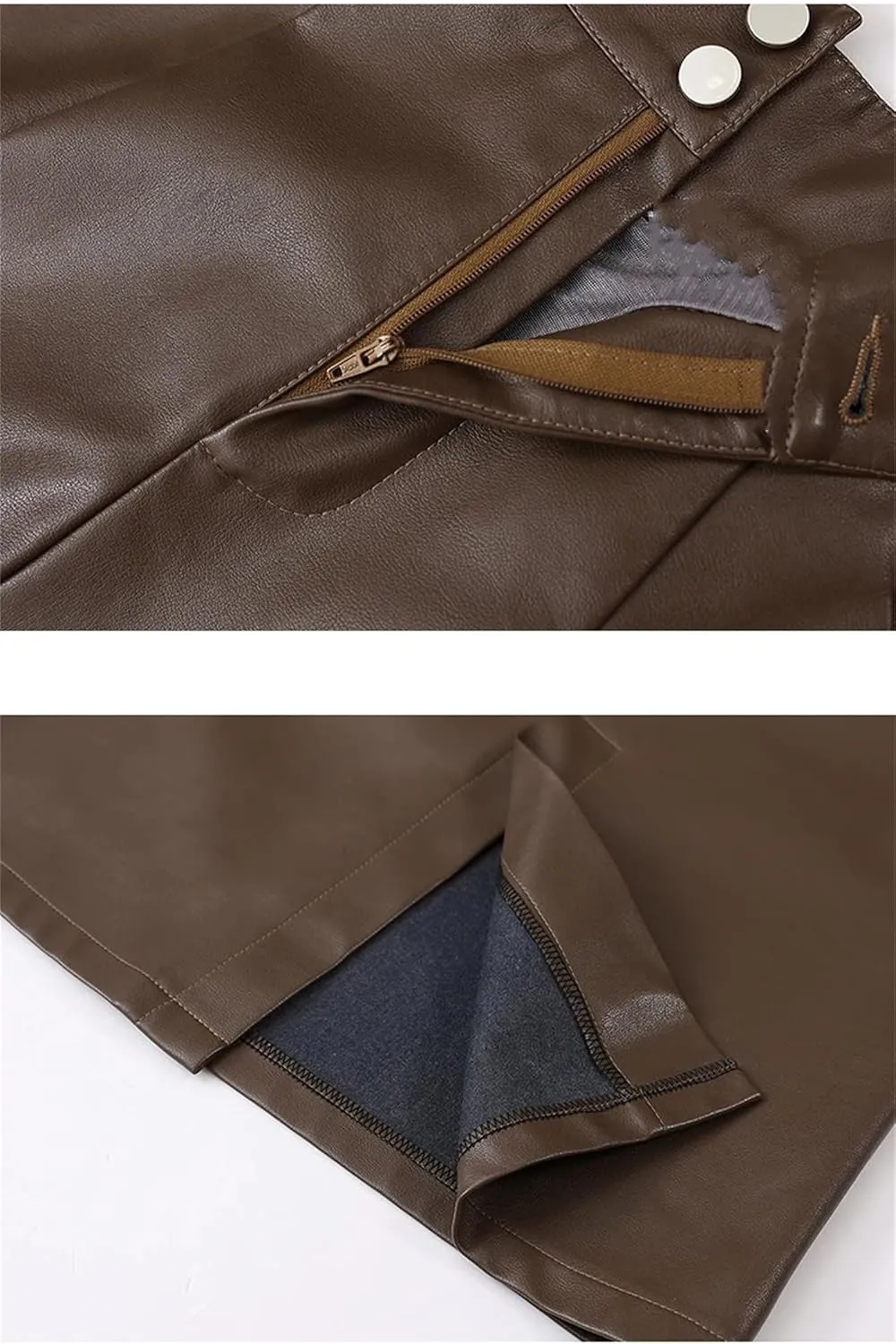 Women PU Leather Bodycon Midi Skirts Winter Front Slit High Waist Straight Skirt Pocket Pencil Skirt