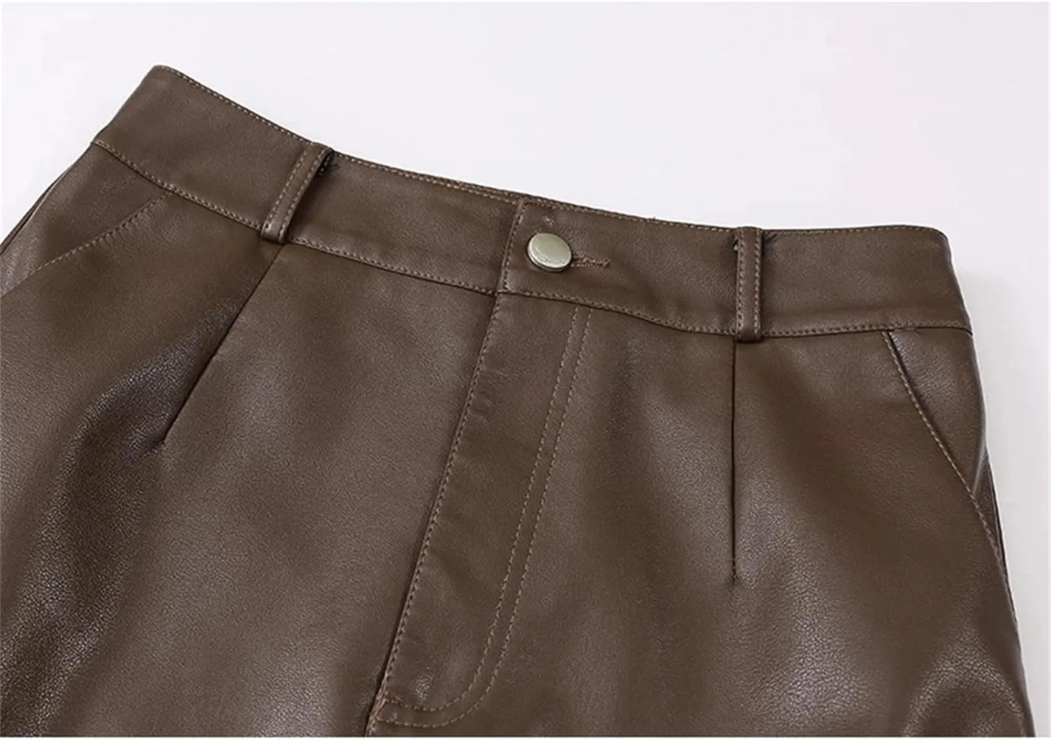 Women PU Leather Bodycon Midi Skirts Winter Front Slit High Waist Straight Skirt Pocket Pencil Skirt