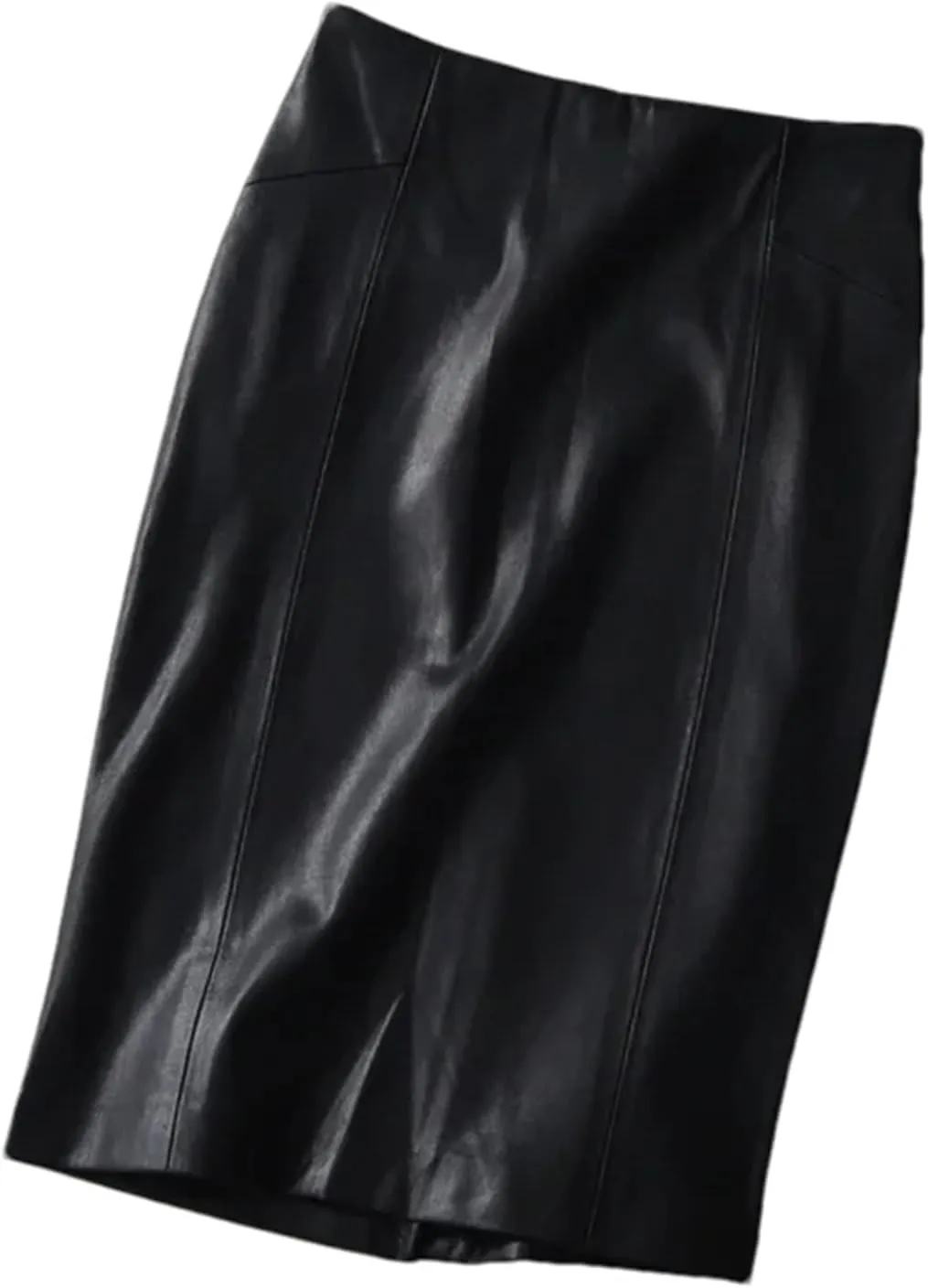 Women Sexy Soft PU Leather Pencil Midi Skirt Ladies Package Hip Back Split Faux Leather Pencil Skirt