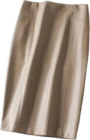 Women Sexy Soft PU Leather Pencil Midi Skirt Ladies Package Hip Back Split Faux Leather Pencil Skirt