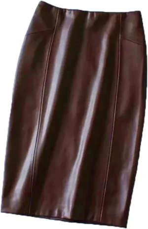 Women Sexy Soft PU Leather Pencil Midi Skirt Ladies Package Hip Back Split Faux Leather Pencil Skirt