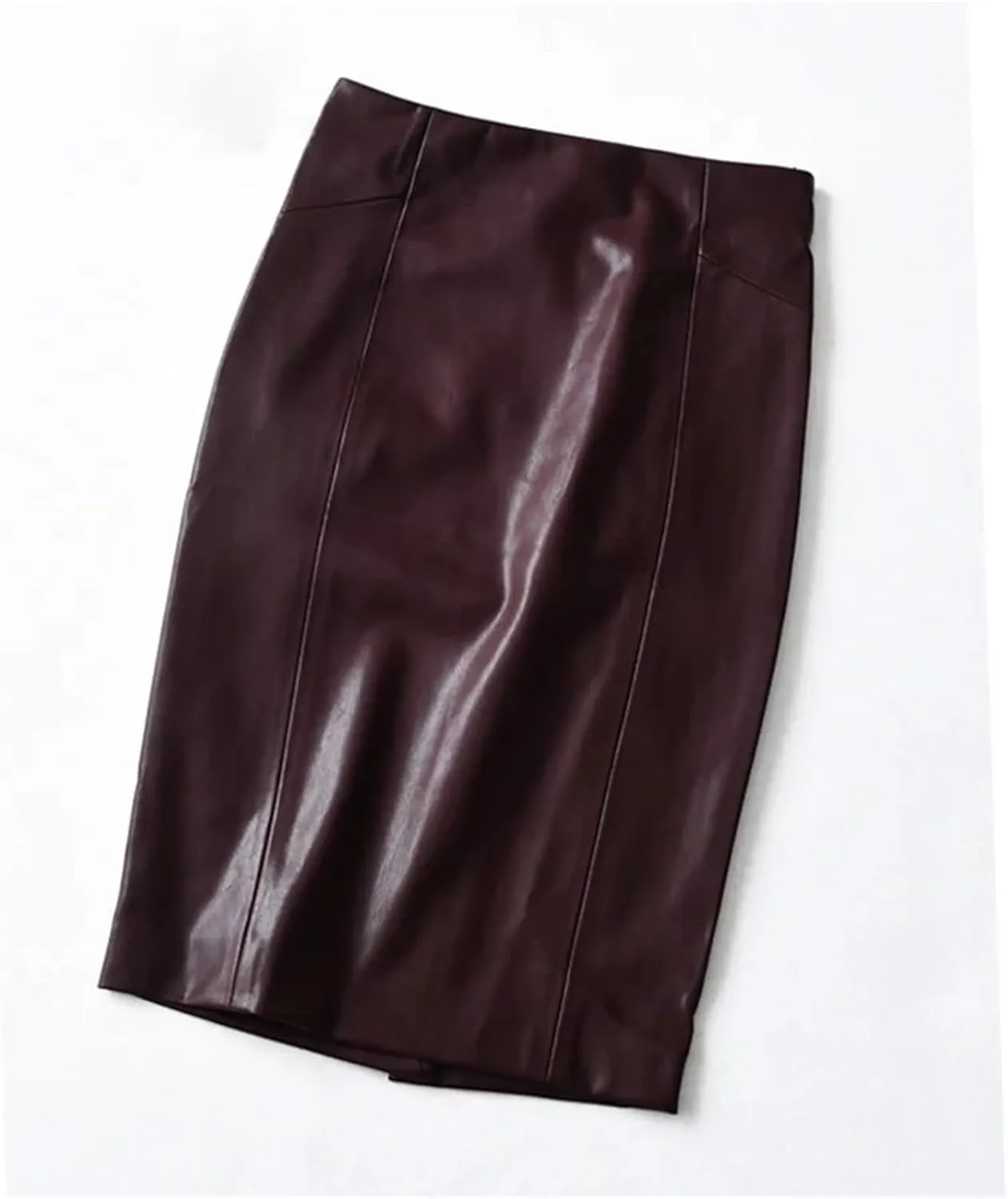 Women Sexy Soft PU Leather Pencil Midi Skirt Ladies Package Hip Back Split Faux Leather Pencil Skirt