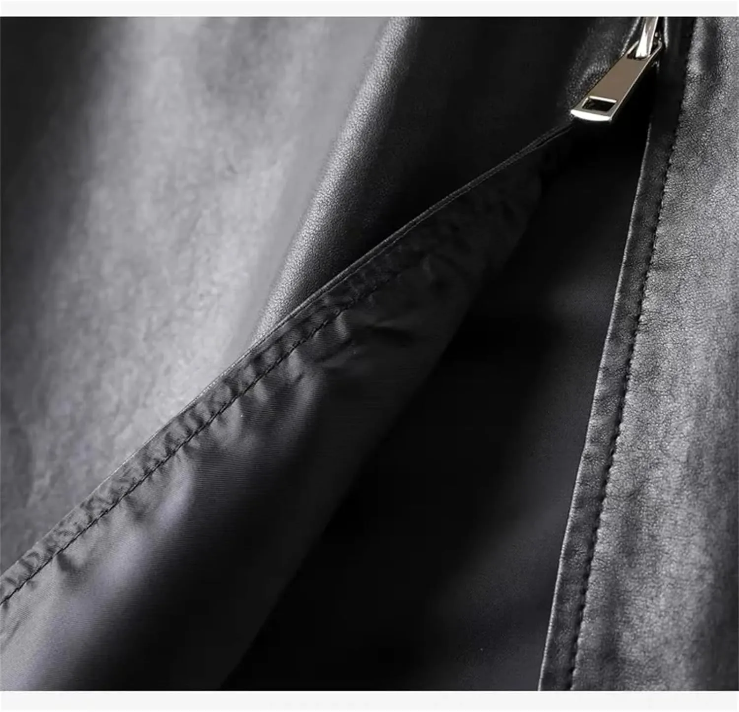 Women Sheepskin Zipper Leather Midi Skirt High Waisted Split Slit Hem A-Line Leather Pencil Skirt