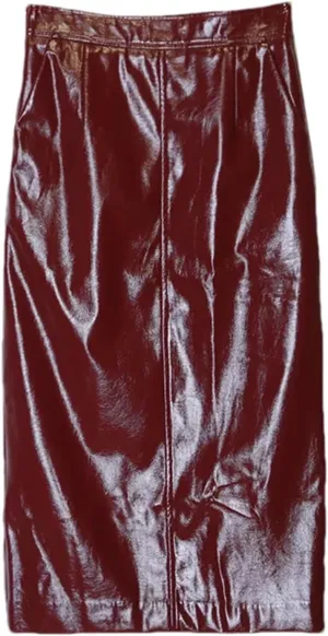 Women Shiny Reflective Patent Pu Leather Midi Pencil Skirt High Waist Stretchy Business Pencil Skirt