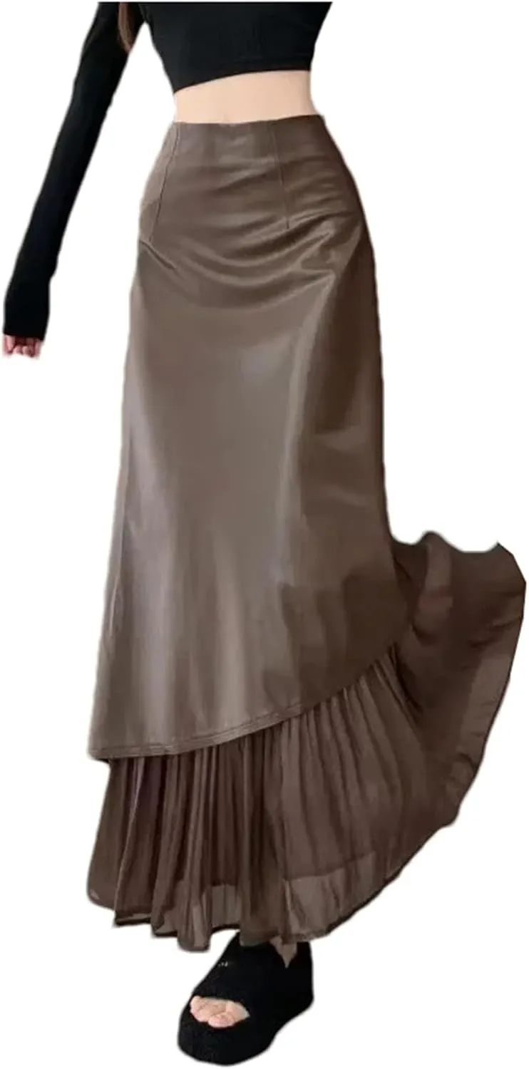 Women Soft Pu Leather Skirt Elegant High Waist Bodycon Midi Pencil Skirt