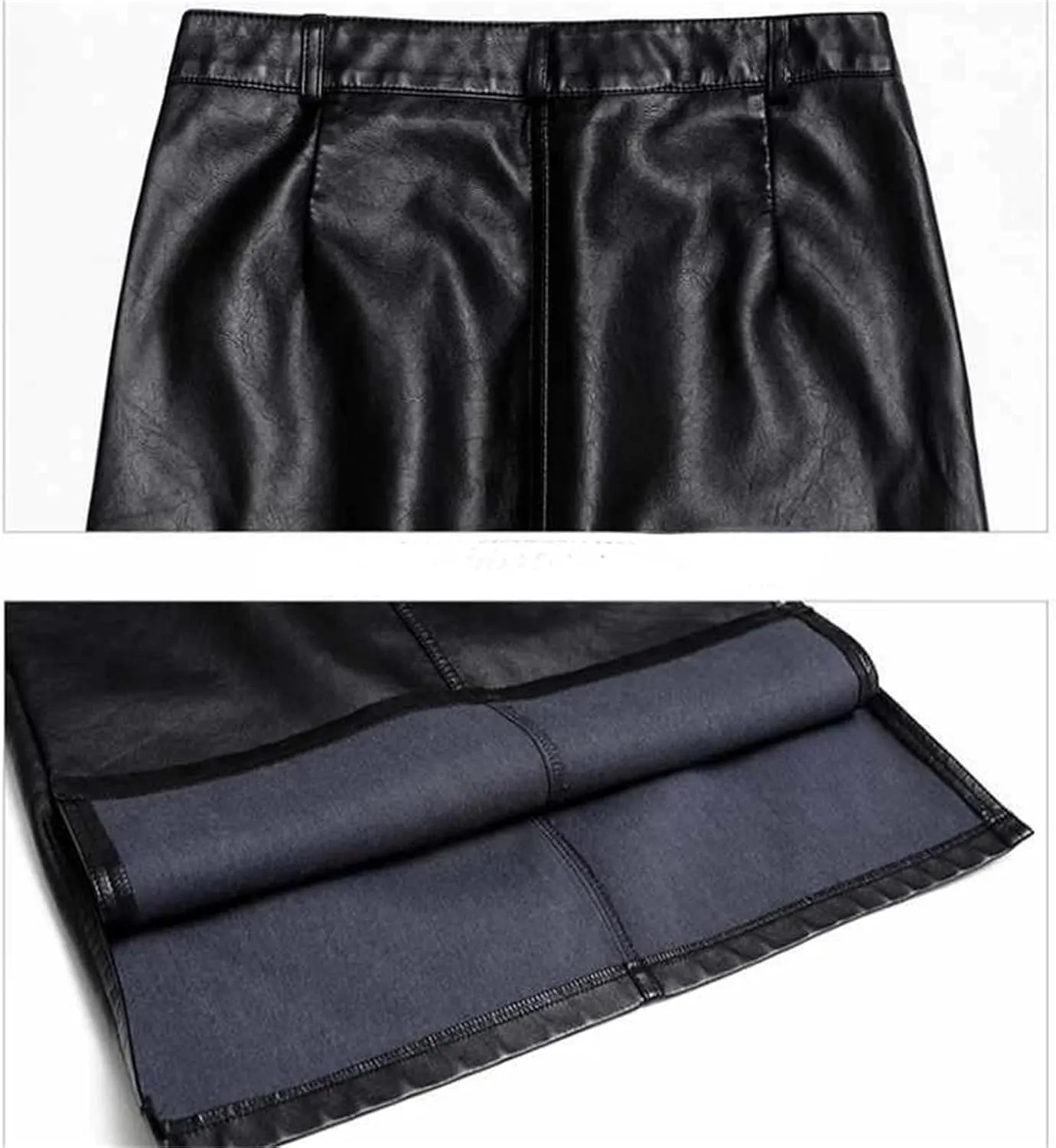 Women Stretchy Business Pencil Skirt High Waist Bodycon PU Leather Straight Midi Skirts with Pockets