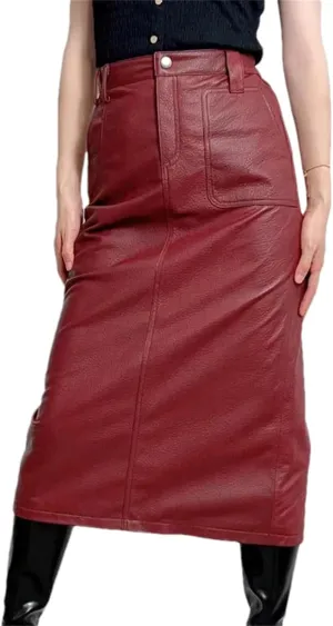 Women Winter Genuine Leather Maxi Skirts High Waist Pocket Split Half Body Midi Wrap Hip Skirt