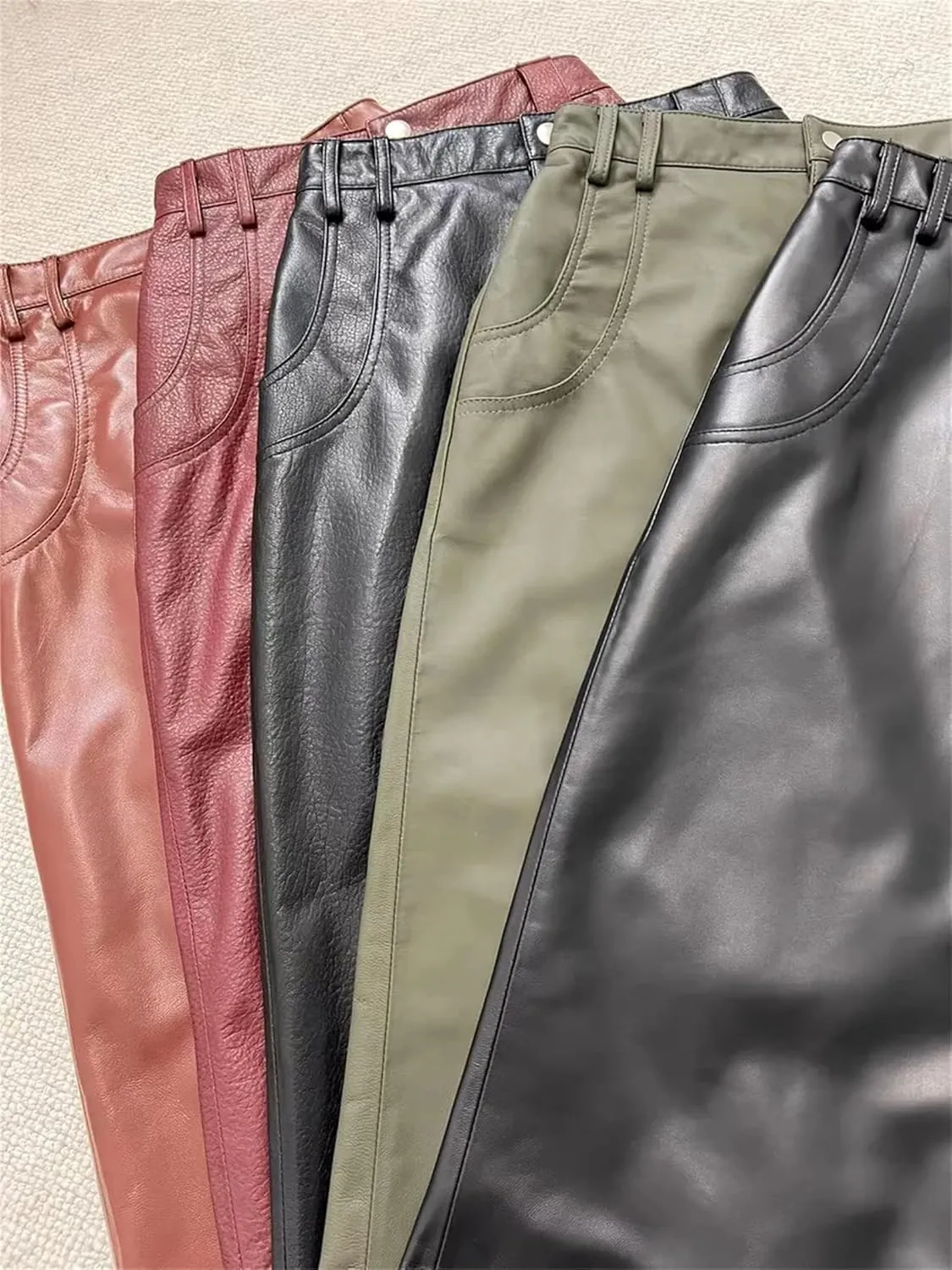 Women Winter Genuine Leather Maxi Skirts High Waist Pocket Split Half Body Midi Wrap Hip Skirt