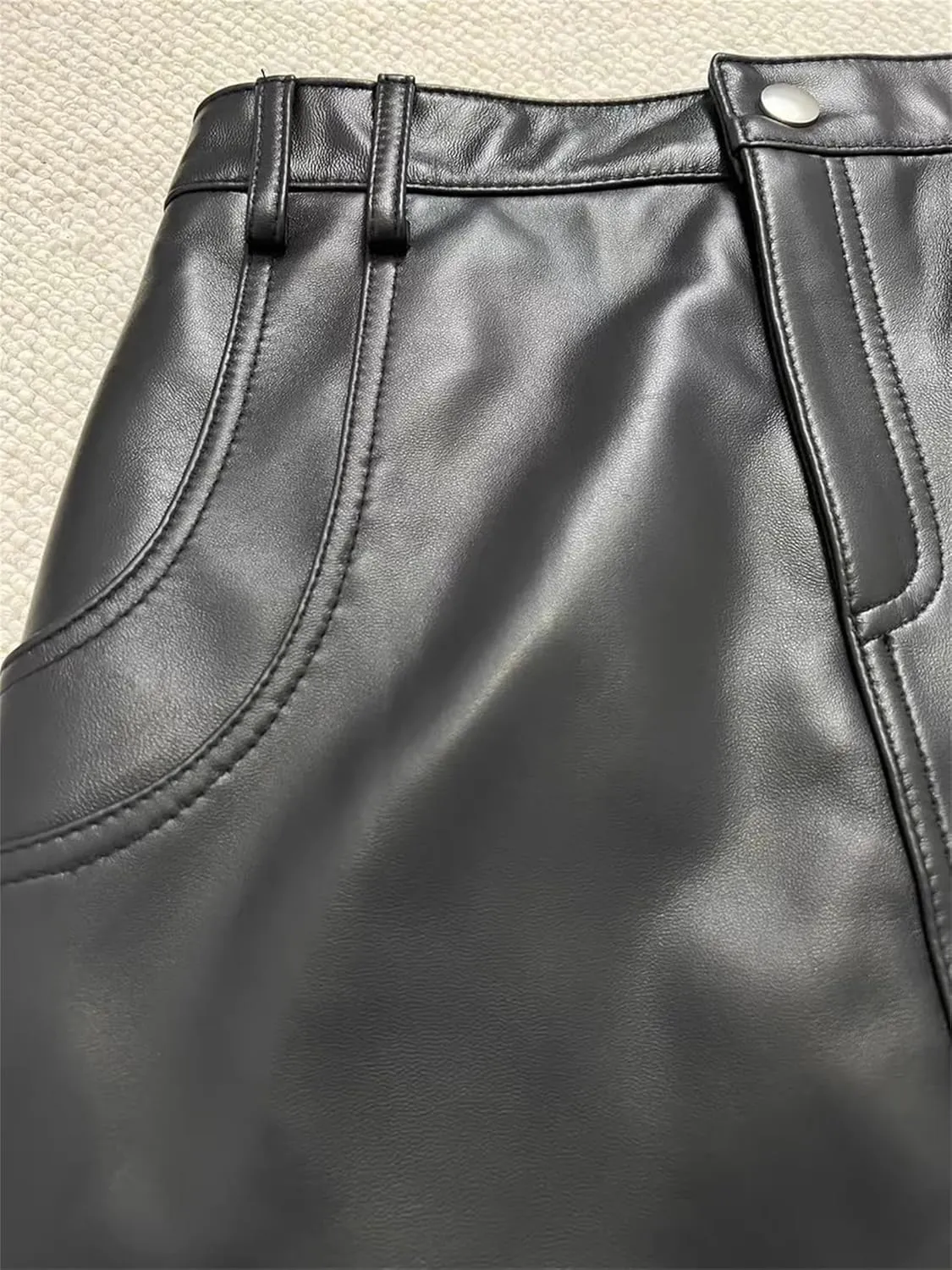 Women Winter Genuine Leather Maxi Skirts High Waist Pocket Split Half Body Midi Wrap Hip Skirt