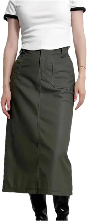 Women Winter Genuine Leather Maxi Skirts High Waist Pocket Split Half Body Midi Wrap Hip Skirt