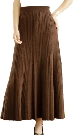 Women Wool Pleated Long Skirt Office Lady Skirt Office Lady Solid Regulai Fit Sweater Midi Skirts