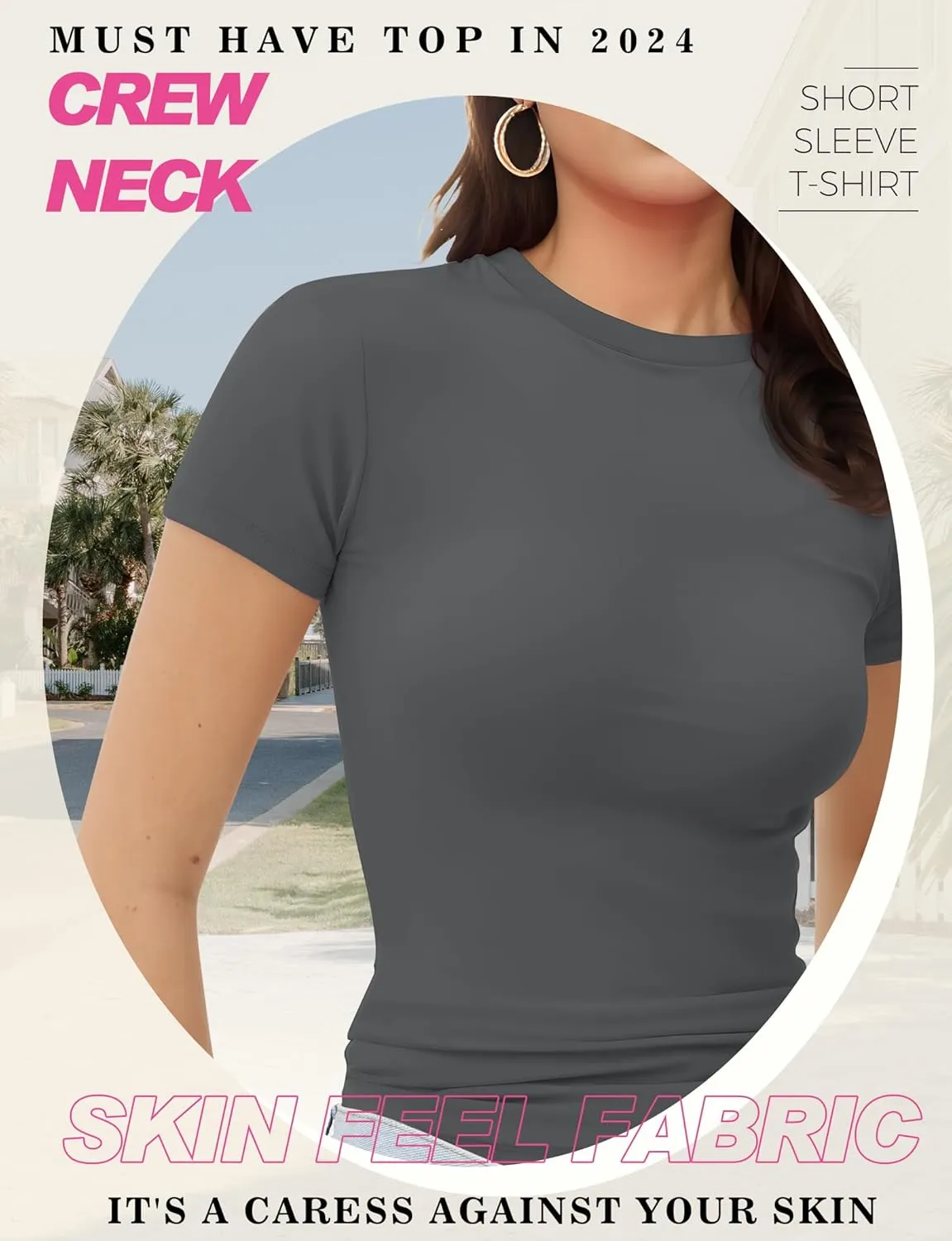 Womens Basic Short Sleeve Crew Neck T Shirt Slim Fit Tees Summer 2025 Y2k Going Out Fitted Top Cute Tight Shirts