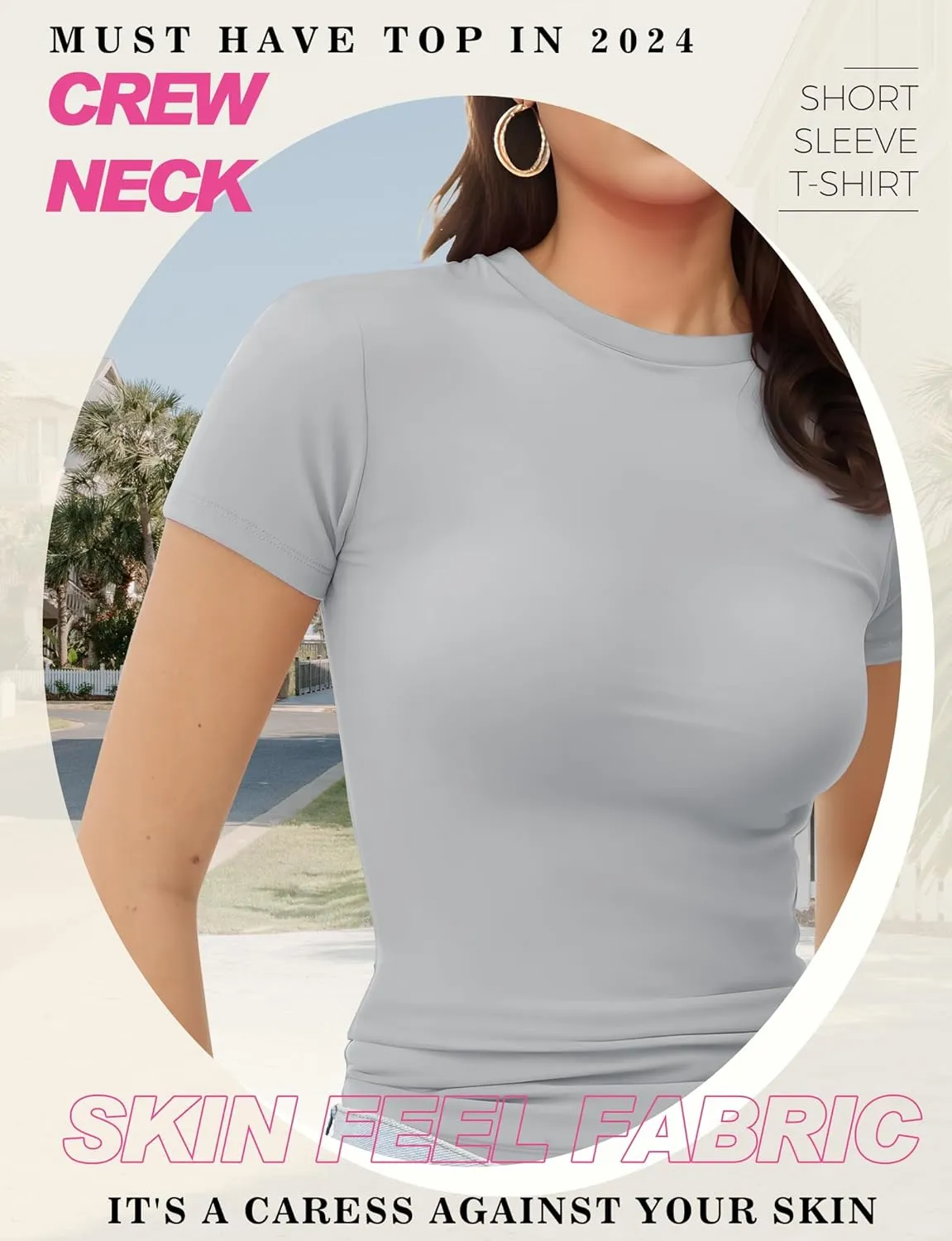 Womens Basic Short Sleeve Crew Neck T Shirt Slim Fit Tees Summer 2025 Y2k Going Out Fitted Top Cute Tight Shirts