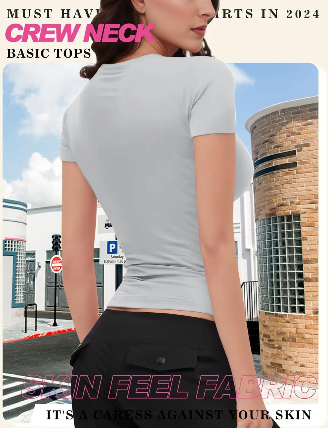 Womens Basic Short Sleeve Crew Neck T Shirt Slim Fit Tees Summer 2025 Y2k Going Out Fitted Top Cute Tight Shirts