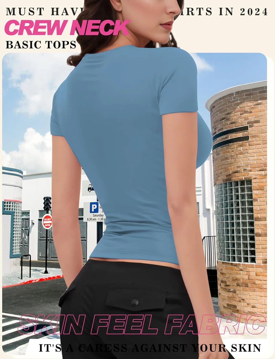 Womens Basic Short Sleeve Crew Neck T Shirt Slim Fit Tees Summer 2025 Y2k Going Out Fitted Top Cute Tight Shirts