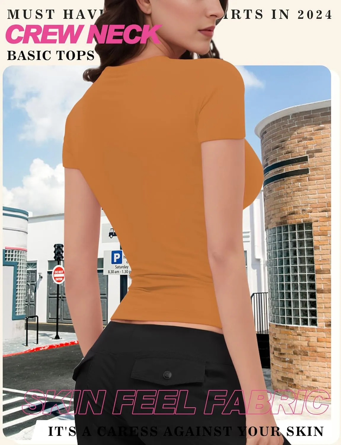 Womens Basic Short Sleeve Crew Neck T Shirt Slim Fit Tees Summer 2025 Y2k Going Out Fitted Top Cute Tight Shirts
