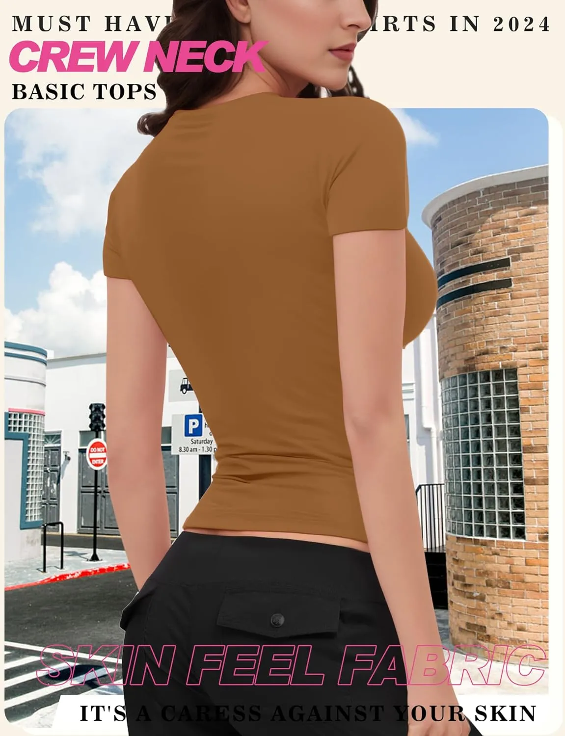 Womens Basic Short Sleeve Crew Neck T Shirt Slim Fit Tees Summer 2025 Y2k Going Out Fitted Top Cute Tight Shirts