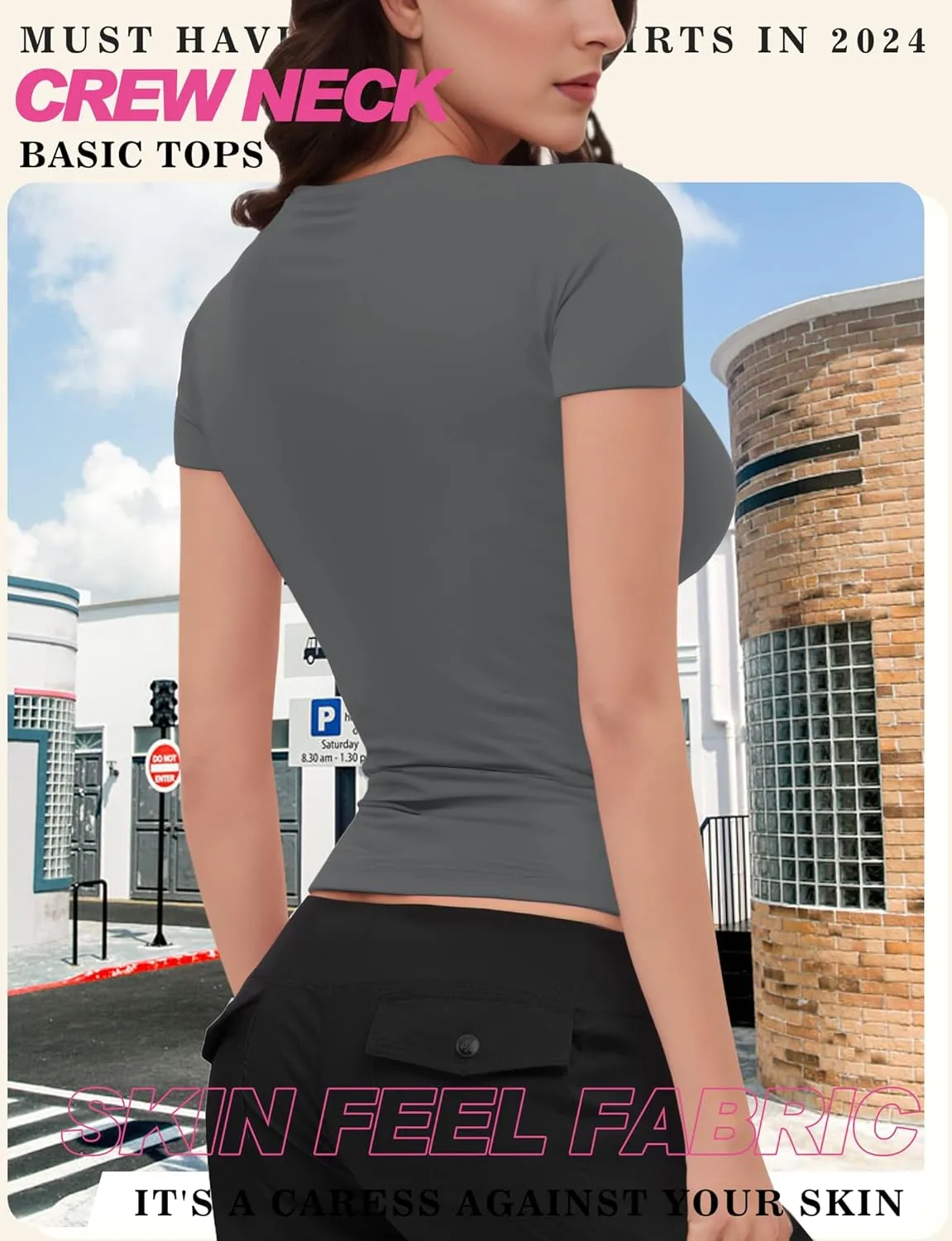 Womens Basic Short Sleeve Crew Neck T Shirt Slim Fit Tees Summer 2025 Y2k Going Out Fitted Top Cute Tight Shirts